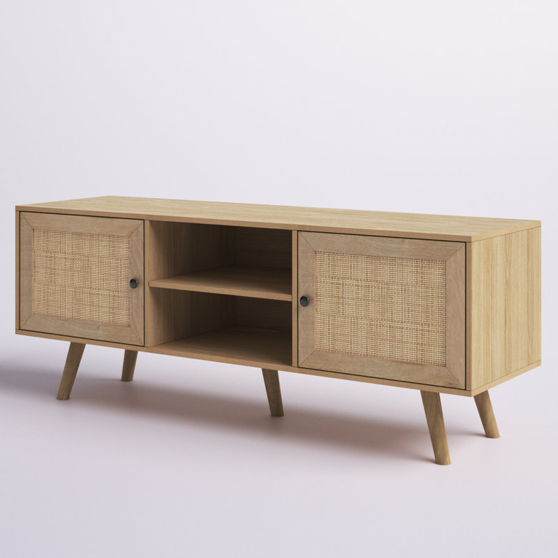 Beachcrest Home Presley Rattan Storage Media Console for TVs up to 59